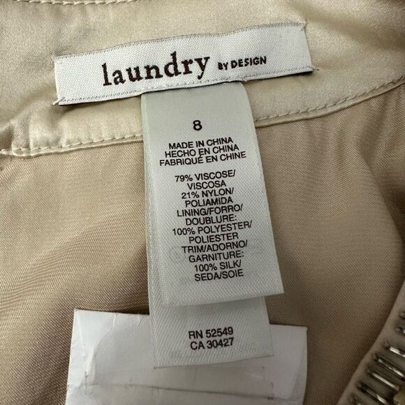 laundry Scoop Neck Crepe Shift Dress Mini Embellished Neckine light gold‎ sz 8 - Picture 6 of 11